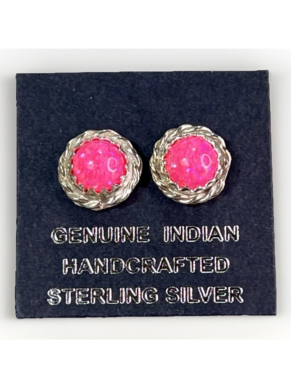 Native Navajo Pink Fire Opal Sterling Silver Stud Earrings Esther White NEW